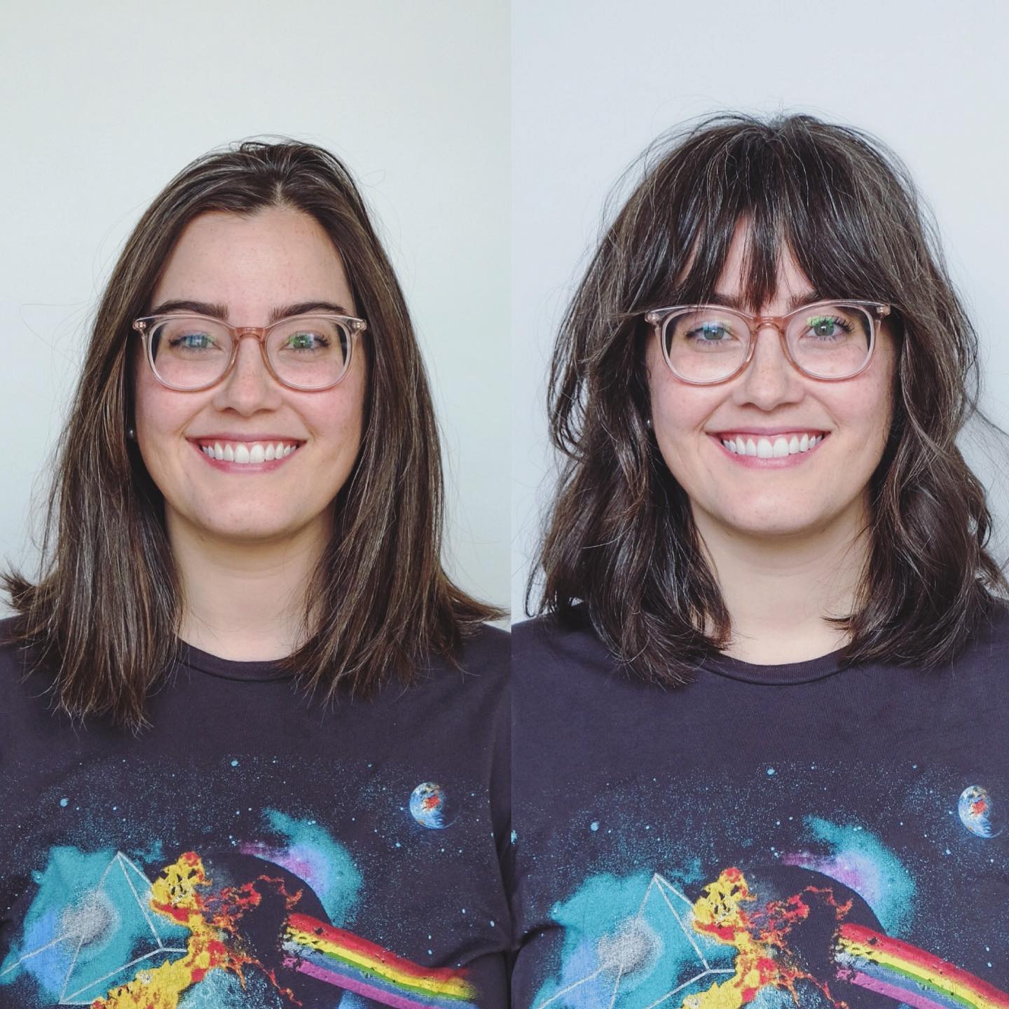 Wavy Lob with Glasses and Bangs