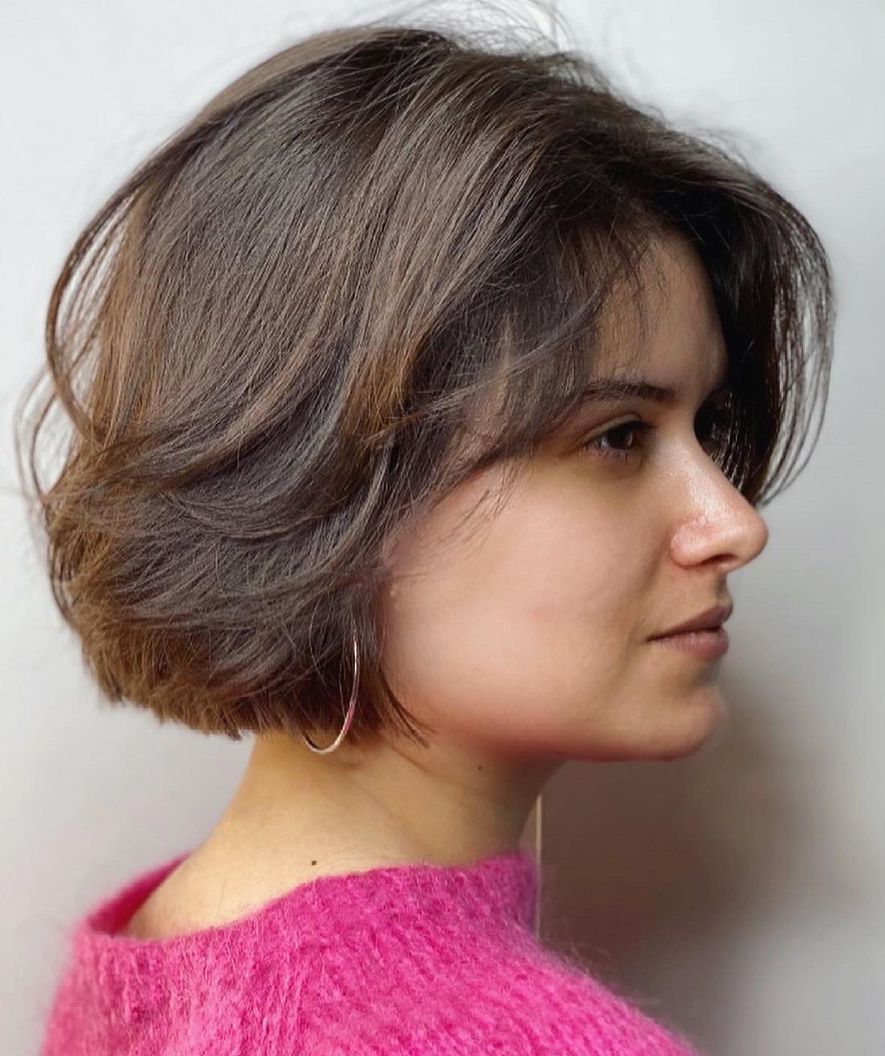 Neck-Length Feathered Bob for Thick Hair