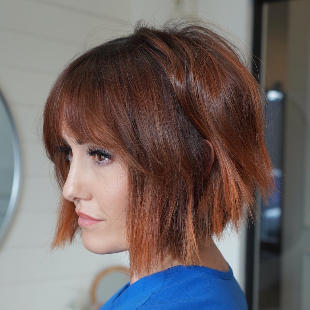 Razored Copper Bob with Bangs