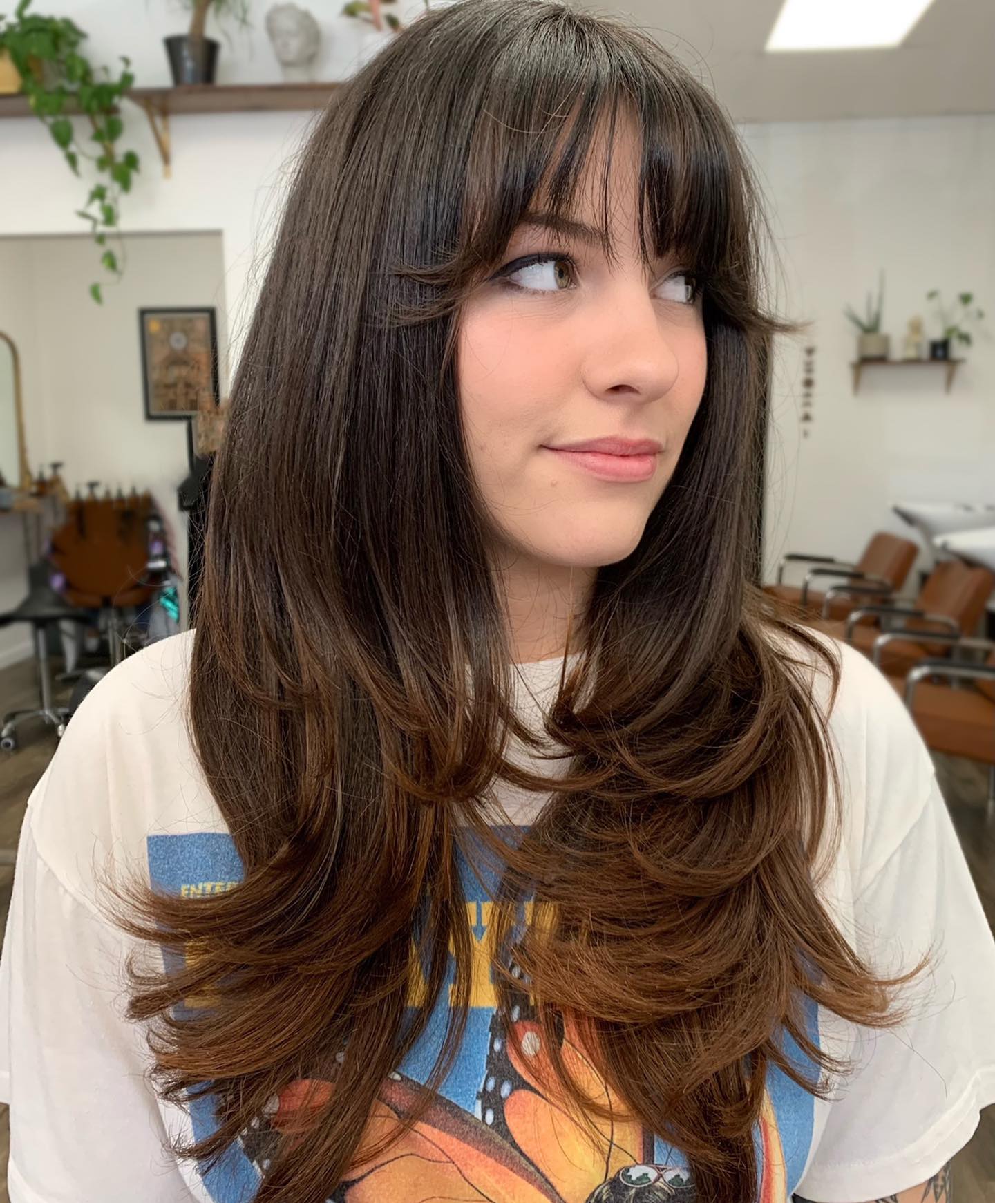 Flipped-Up Layers and Bangs Long Hair