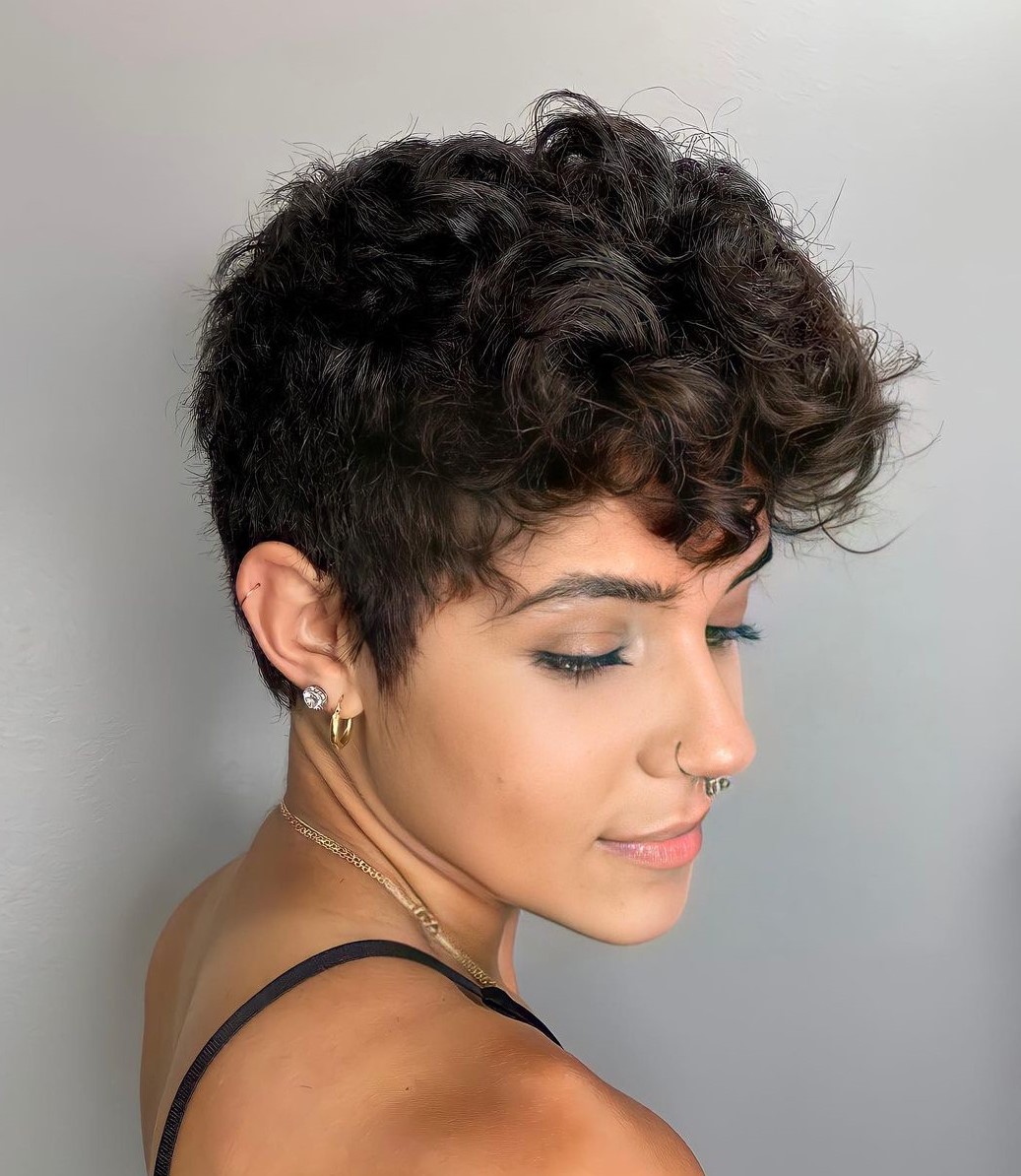 Short Curly Undercut Pixie with Bangs