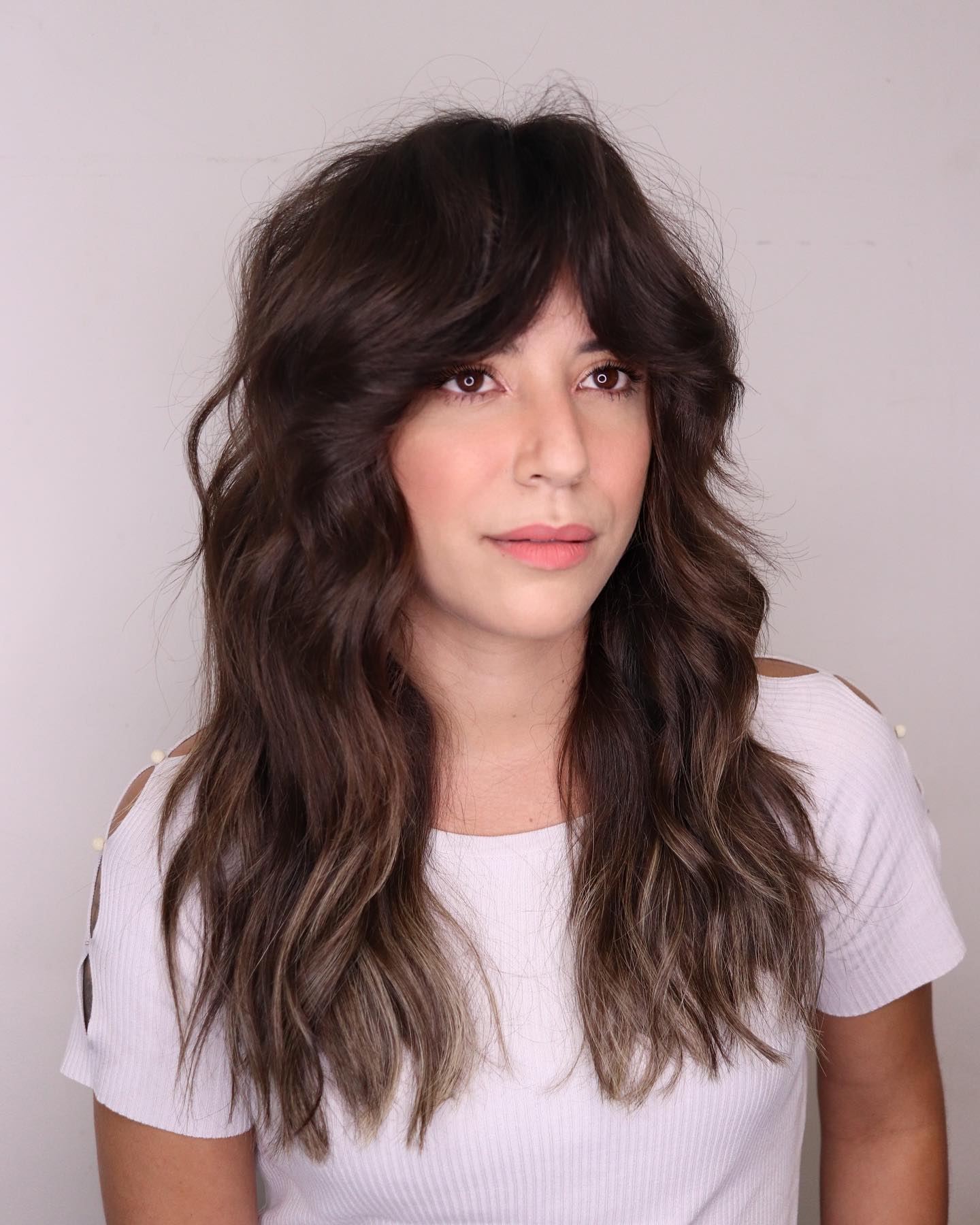 Long Thick Wavy Cut with Curtain Bangs