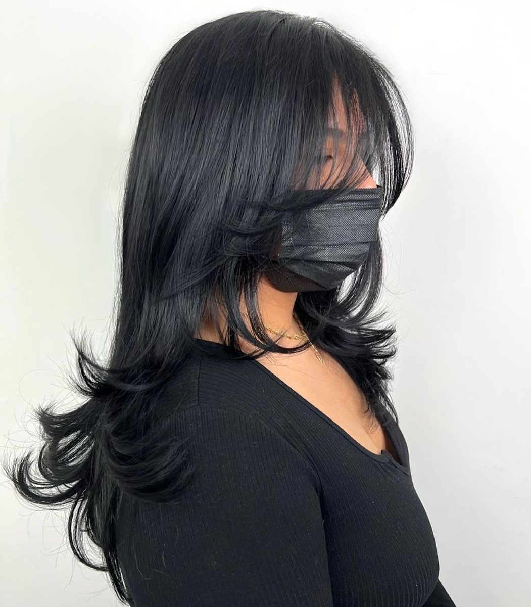 Black Hair with Flipped-Up Ends and Front Layers