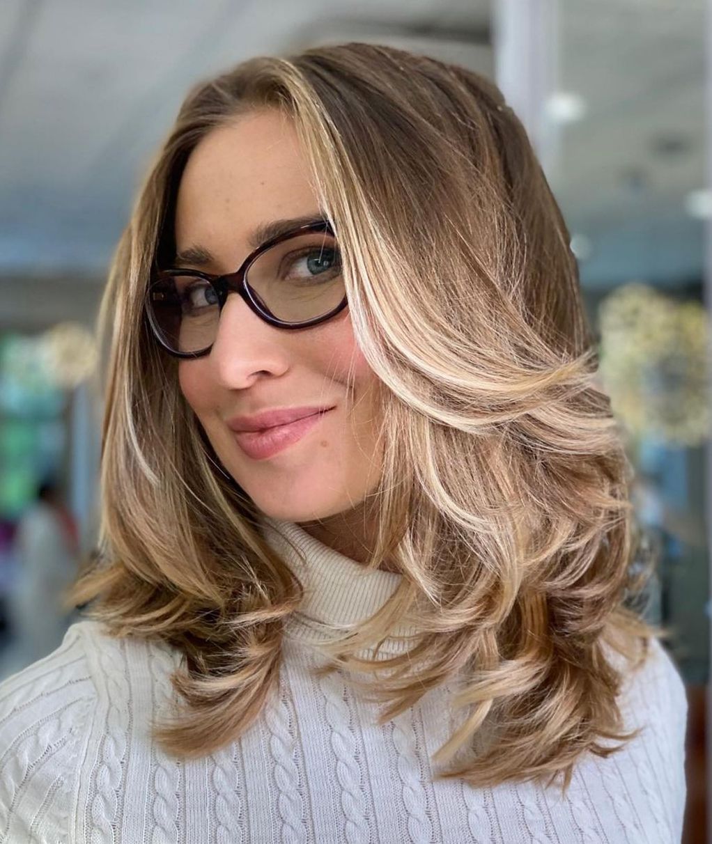 Mid-Length Feathered Cut with Glasses