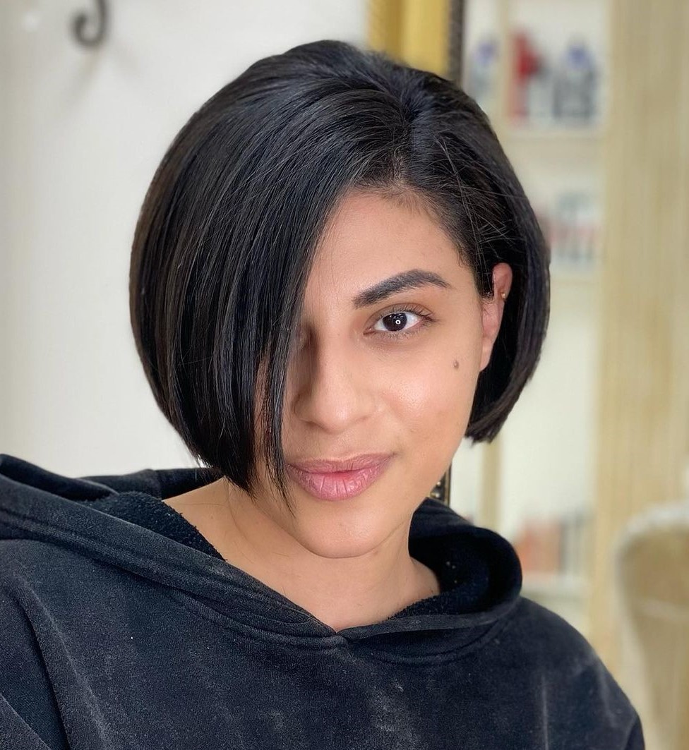 Short Asymmetrical Straight Bob for Thick Hair