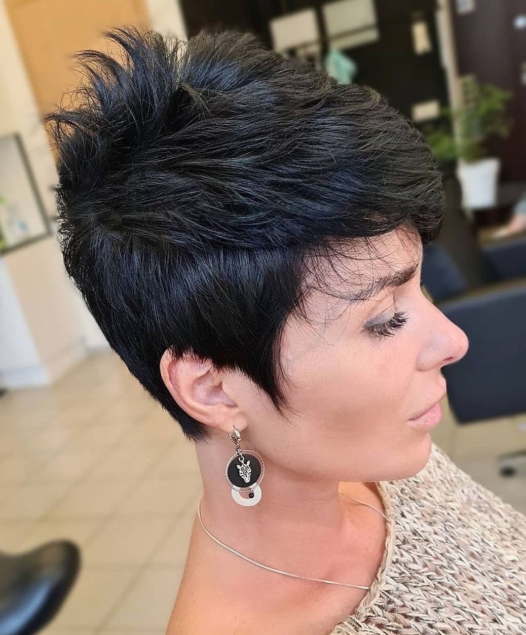 Sleek Black Pixie with Feathered Top