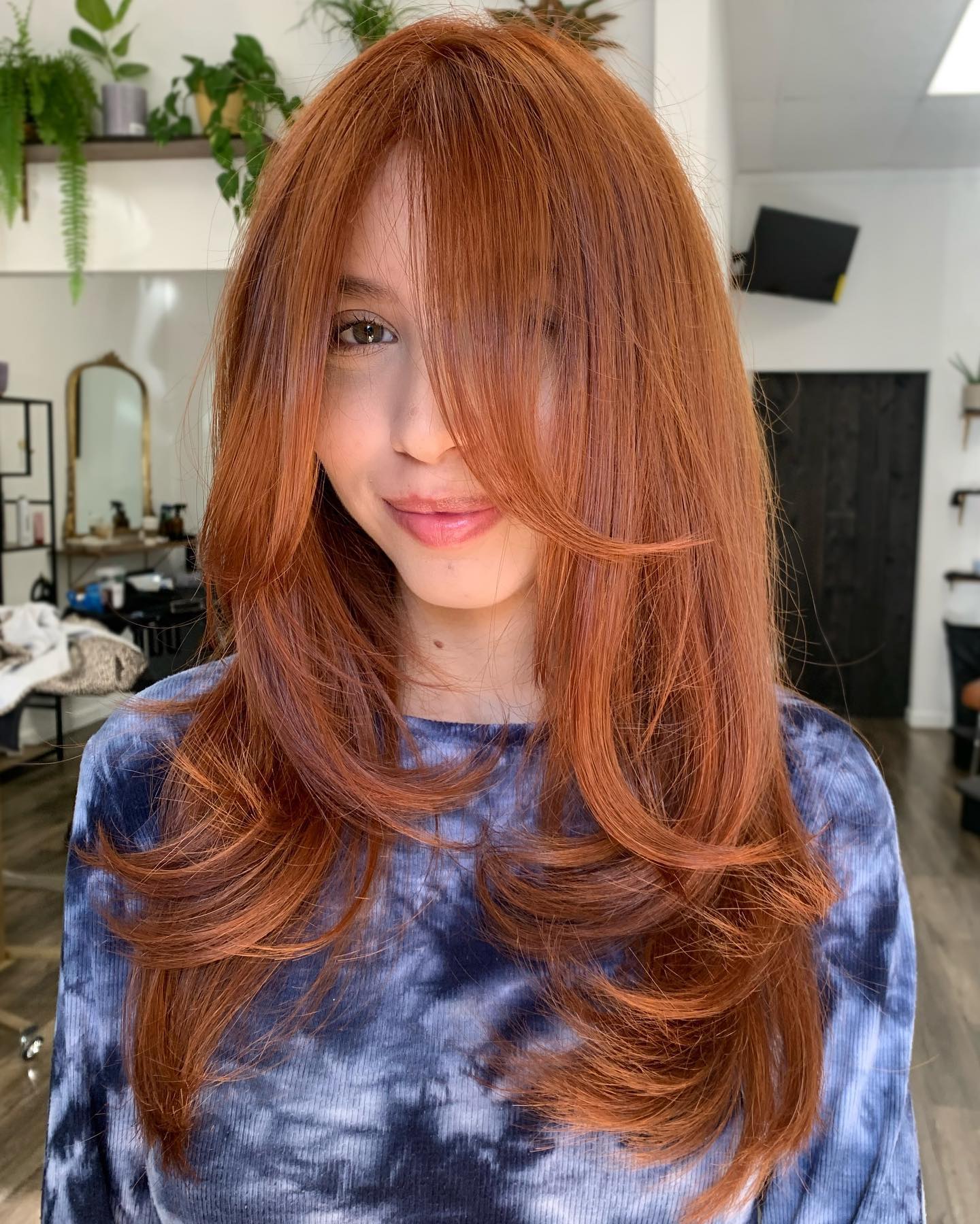 Long Copper Hair with Swoopy Layers