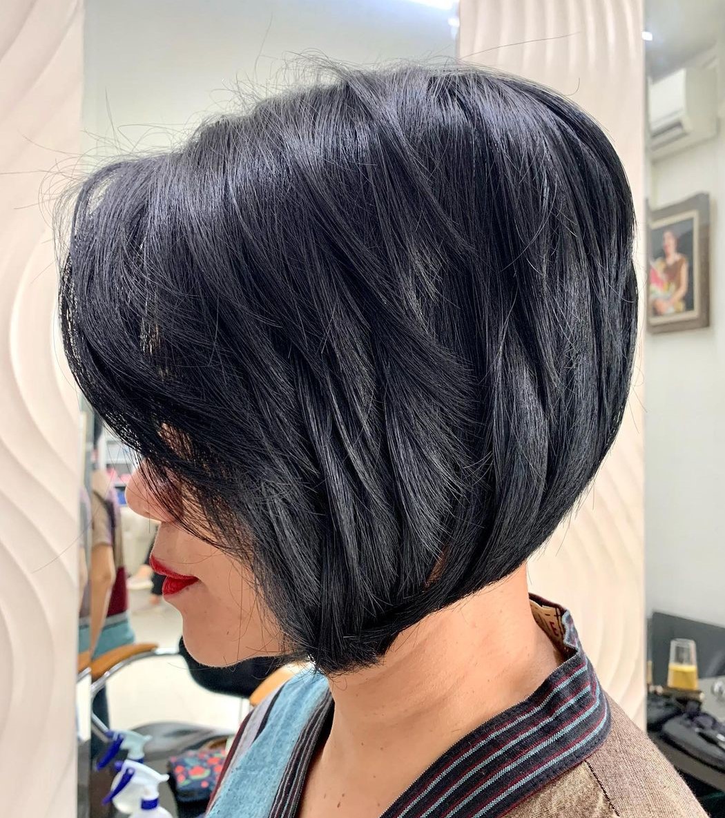 Short Black Layered Bob with Side Bangs